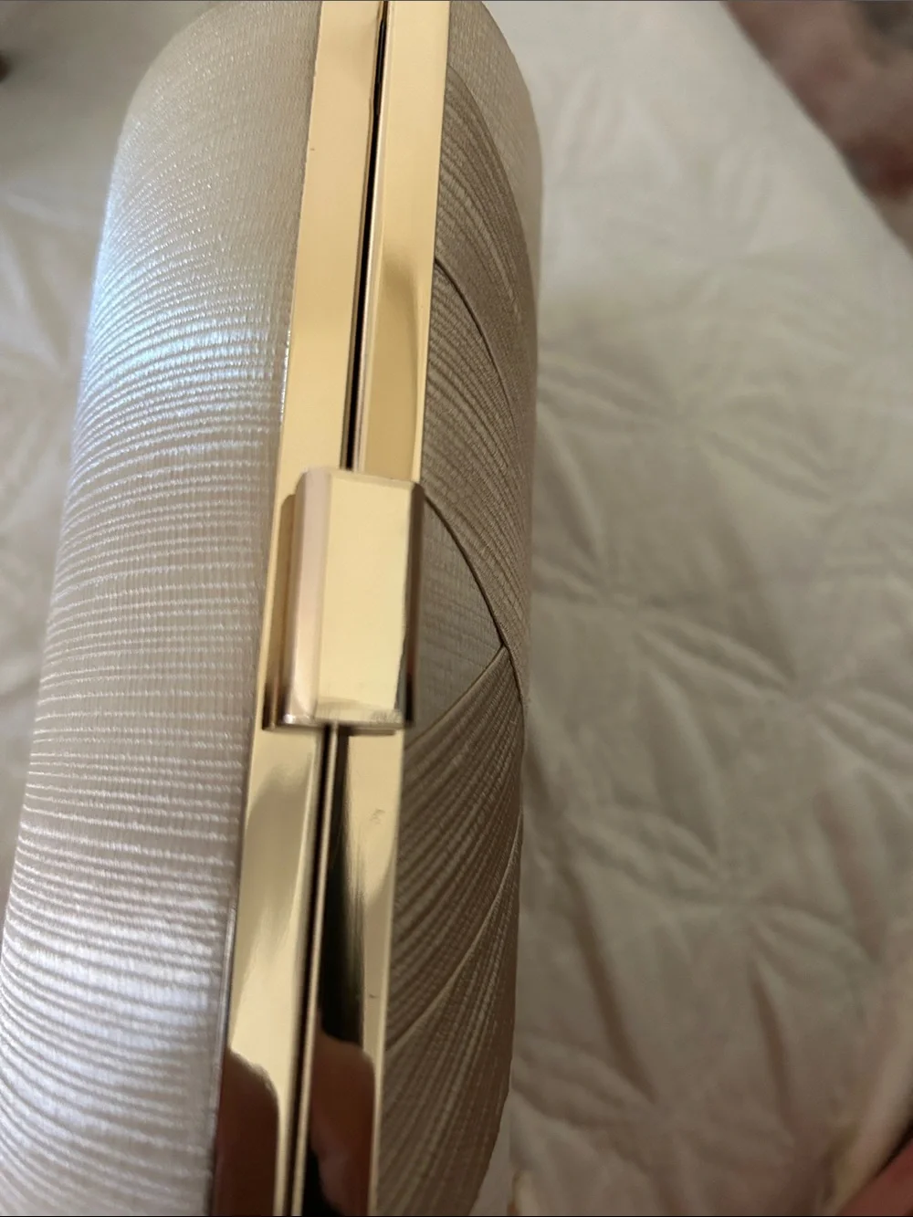 Elegant Neutral Woven Clutch - Gold Accent